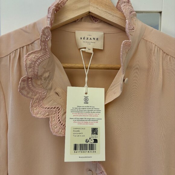 Sezane Chlo Shirt in Powder Pink *BNWT* (100% silk) - Picture 6 of 8